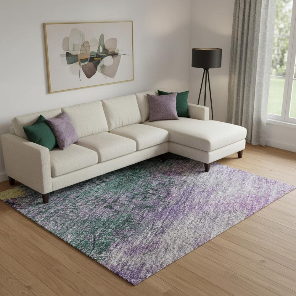 HomeRoots 10' X 14' Stylish Plum, Gold & Emerald Abstract Washable Area Rug with UV Protection & Non-Slip Backing 698059