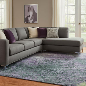 HomeRoots 8' Washable Abstract Area Rug in Purple, Lime Green & Teal - UV Resistant, Non-Slip, Durable Design 698063