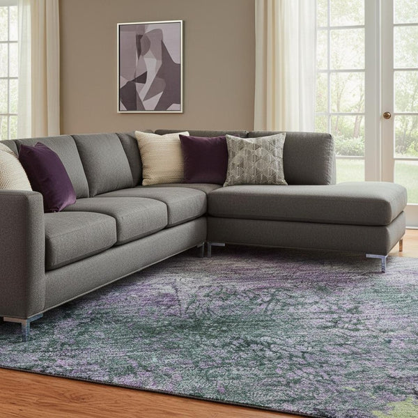 HomeRoots 8' Washable Abstract Area Rug in Purple, Lime Green & Teal - UV Resistant, Non-Slip, Durable Design 698063