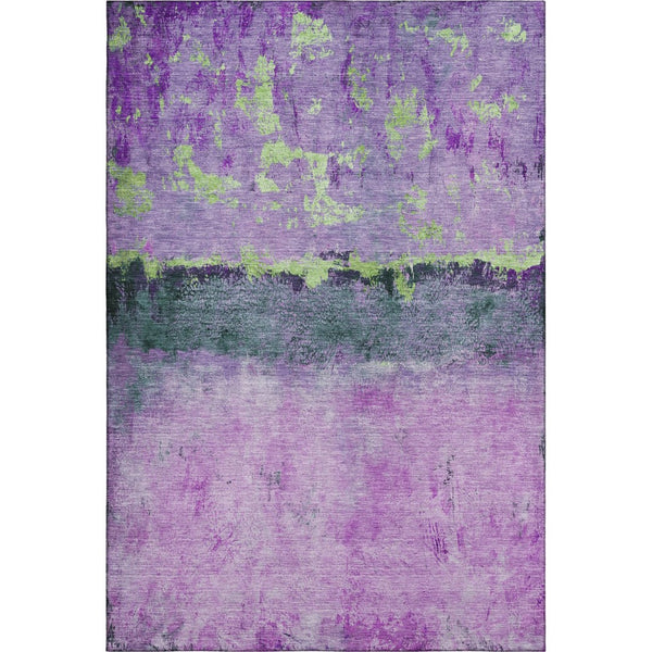 HomeRoots 8' Washable Abstract Area Rug in Purple, Lime Green & Teal - UV Resistant, Non-Slip, Durable Design 698063