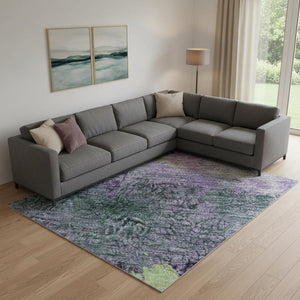 HomeRoots 9' Vibrant Abstract Washable Area Rug in Purple, Lime Green & Teal with UV Protection for Durability 698064