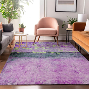 HomeRoots 9' Vibrant Abstract Washable Area Rug in Purple, Lime Green & Teal with UV Protection for Durability 698064