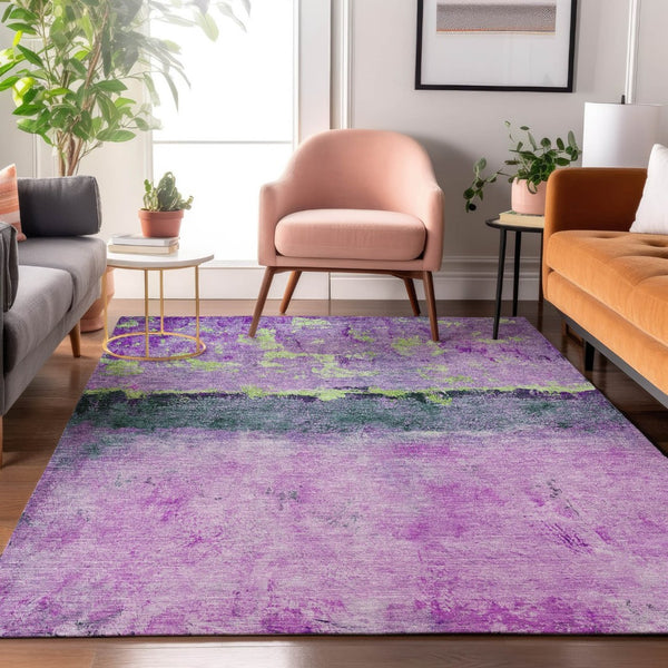 HomeRoots 9' Vibrant Abstract Washable Area Rug in Purple, Lime Green & Teal with UV Protection for Durability 698064