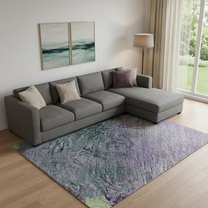 HomeRoots 10' X 14' Vibrant Purple, Lime Green & Teal Abstract Washable Area Rug with UV Protection & Durability 698065