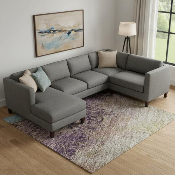 HomeRoots 9' X 12' Salmon Blue Gold Abstract Area Rug - Durable, Washable, UV Protected for Modern Spaces 698070