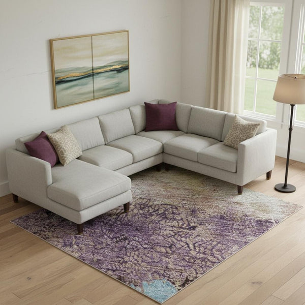HomeRoots 10' X 14' Salmon Blue & Gold Abstract Area Rug - Washable, UV Protected, Ideal for Modern Living Spaces 698071
