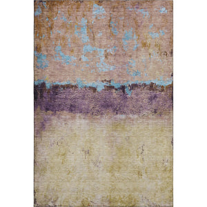 HomeRoots 10' X 14' Salmon Blue & Gold Abstract Area Rug - Washable, UV Protected, Ideal for Modern Living Spaces 698071