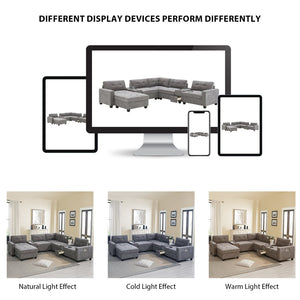 English Elm [new U-shaped Chenille Sectional Six Seat Tufted Couch with Usb Charging Storage Gray N723S1191E