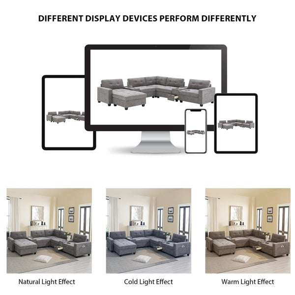 English Elm [new U-shaped Chenille Sectional Six Seat Tufted Couch with Usb Charging Storage Gray N723S1191E
