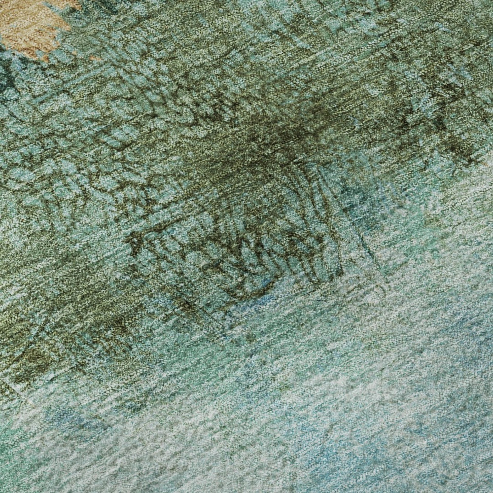 HomeRoots 9' X 12' Teal Gold Olive Green Abstract Washable Area Rug - UV Protected, Kid & Pet-Friendly Design 698076