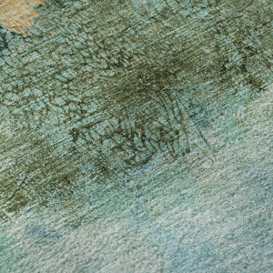 HomeRoots 9' X 12' Teal Gold Olive Green Abstract Washable Area Rug - UV Protected, Kid & Pet-Friendly Design 698076