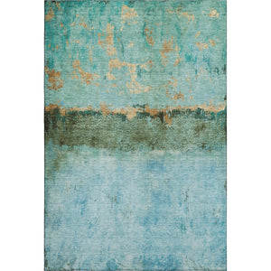 HomeRoots 10' X 14' Teal, Gold, & Olive Green Abstract Area Rug - Washable, UV Protected, & Stain Resistant! 698077