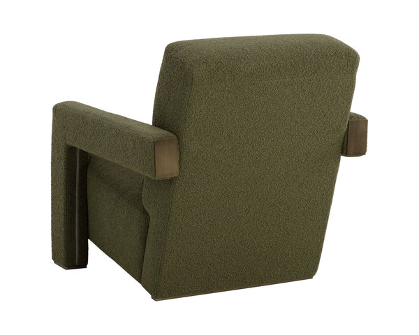 Sunpan FORESTER Lounge Chair - Sculptural Copenhagen Olive Design with Plush Comfort & Antique Gold Base 110380