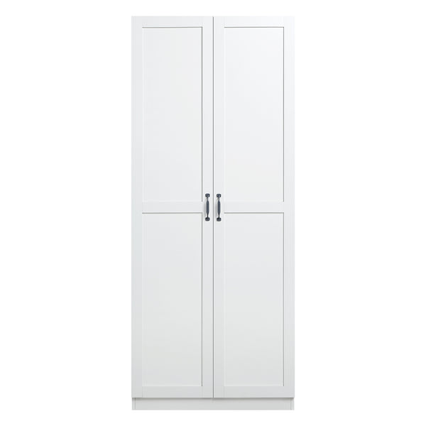English Elm Cornelia White Storage Cabinet 71" Tall MDF with 7 Adjustable Shelves, Soft-Close Doors & Handles B365P397856