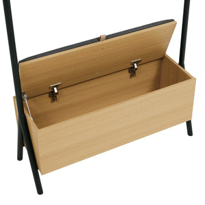 English Elm Paloma 38" Open Hanging Closet with Lift-Top Linen Bench, Light Oak, Black Rod, 2-Seat Storage Elegance B365S00136
