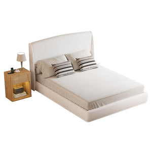 English Elm Upholstered Queen Platform Bed Curved Wingback Linen Headboard Modern Bedroom Frame Beige N733S439498A