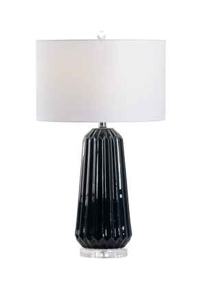 Chelsea House Gamble Midnight Blue Ribbed Ceramic Table Lamp With Crystal Base & Polished Nickel Accents, 28" 69811