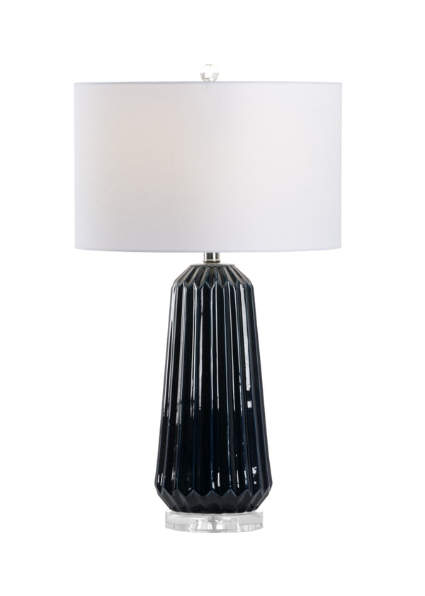 Chelsea House Gamble Midnight Blue Ribbed Ceramic Table Lamp With Crystal Base & Polished Nickel Accents, 28" 69811