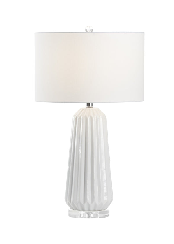 Chelsea House Gamble Ribbed White Ceramic Table Lamp With Crystal Base & Nickel Accents — 28" Modern Ambient Light 69812