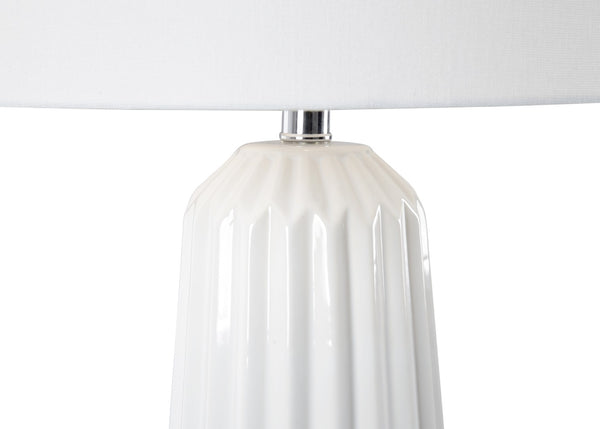 Chelsea House Gamble Ribbed White Ceramic Table Lamp With Crystal Base & Nickel Accents — 28" Modern Ambient Light 69812