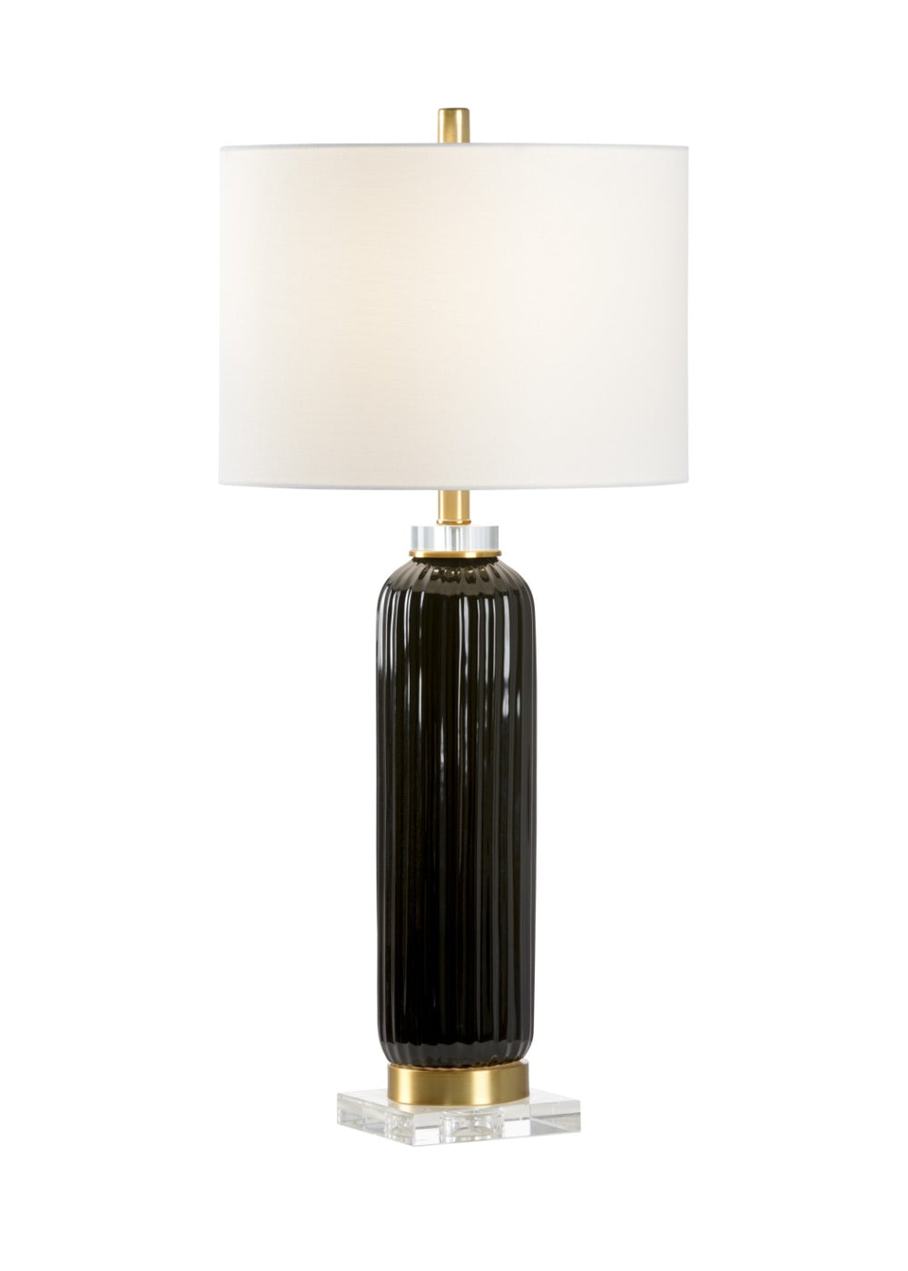 Chelsea House Samuel Ceramic Lamp With Black Fluted Body, Crystal Base & Brass Accents — 31" Linen Shade Ambient Light 69815