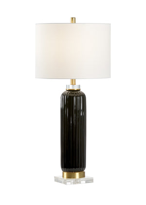 Chelsea House Samuel Ceramic Lamp With Black Fluted Body, Crystal Base & Brass Accents — 31" Linen Shade Ambient Light 69815