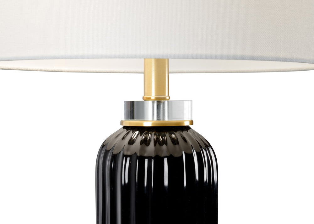 Chelsea House Samuel Ceramic Lamp With Black Fluted Body, Crystal Base & Brass Accents — 31" Linen Shade Ambient Light 69815