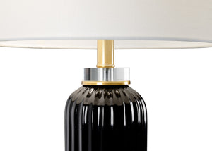 Chelsea House Samuel Ceramic Lamp With Black Fluted Body, Crystal Base & Brass Accents — 31" Linen Shade Ambient Light 69815