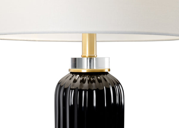 Chelsea House Samuel Ceramic Lamp With Black Fluted Body, Crystal Base & Brass Accents — 31" Linen Shade Ambient Light 69815