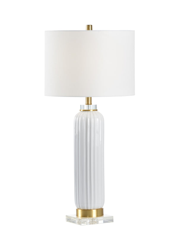 Chelsea House Samuel Ceramic Lamp With Fluted White Glaze, Crystal Base & Brass Accents, 31" Linen Shade Light 69816