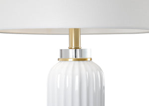 Chelsea House Samuel Ceramic Lamp With Fluted White Glaze, Crystal Base & Brass Accents, 31" Linen Shade Light 69816