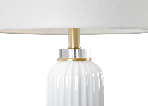 Chelsea House Samuel Ceramic Lamp With Fluted White Glaze, Crystal Base & Brass Accents, 31" Linen Shade Light 69816