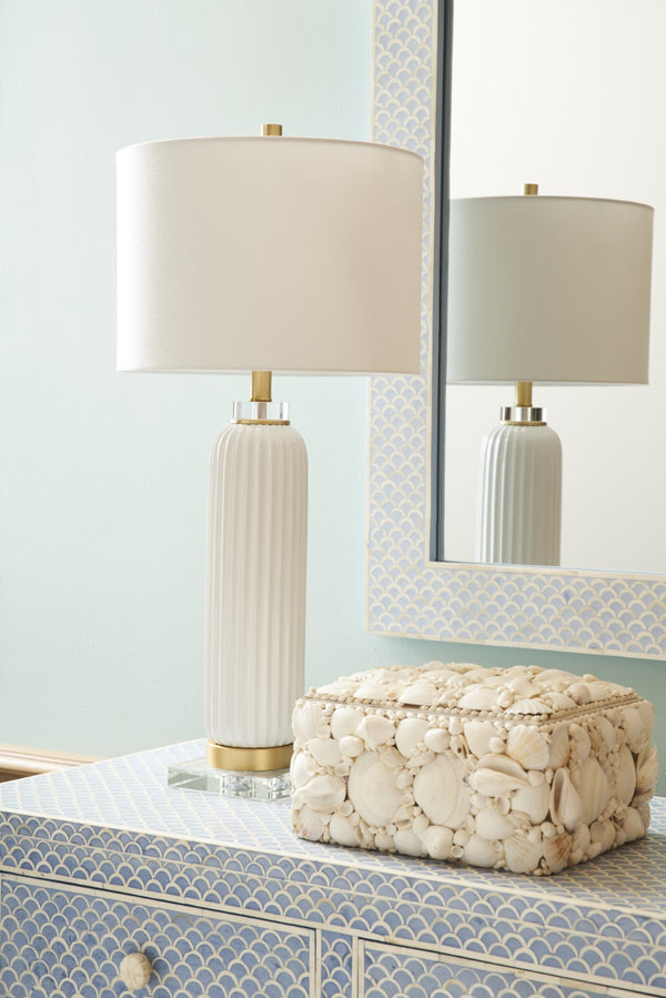 Chelsea House Samuel Ceramic Lamp With Fluted White Glaze, Crystal Base & Brass Accents, 31" Linen Shade Light 69816