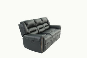 English Elm Plush Oversized Manual Motion Sofa In Black Bonded Leather - 3-Seat Comfort For Stylish Living Rooms B011P205577-GIGA