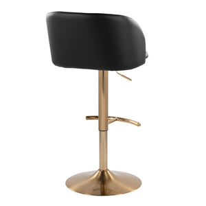 English Elm Adjustable Swivel Barstools Gold Base Black Faux Leather Set of 2 for Home Bar B202S01968