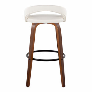 English Elm Fixed-height Swivel Barstools Walnut Bentwood Frame Faux Leather Seats Set of 2 B202S01859