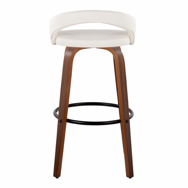 English Elm Fixed-height Swivel Barstools Walnut Bentwood Frame Faux Leather Seats Set of 2 B202S01859
