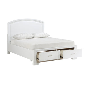 English Elm Modern White Lacquer Queen Platform Bed with Curved Headboard and Footboard Storage B011S02346