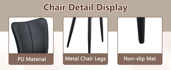 English Elm Table Black Wood Dining Set With 6 Stylish Pu Chairs, Textured Finish & U-Shaped Metal Legs For Modern Homes W1151S04315-GIGA