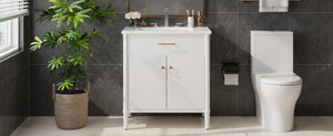 English Elm Christopher Knight Home® - 30 Inches Bathroom Vanity With Soft Close Doors, Curved Design, Adjustable Shelf & Elegant Sink N817P299509W