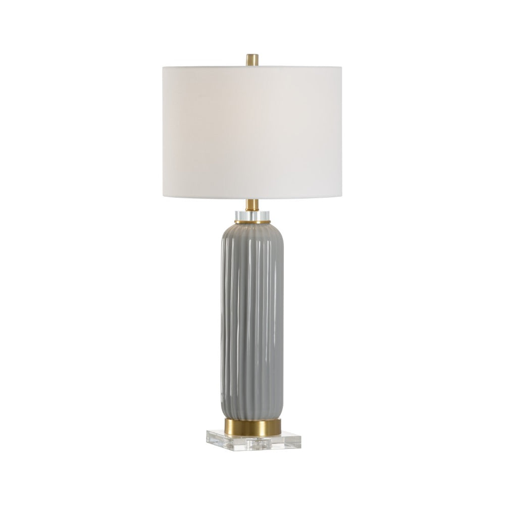 Chelsea House Samuel Fluted Ceramic Table Lamp With Crystal Base, Brass Accents & Off-White Linen Shade, 31" 69838