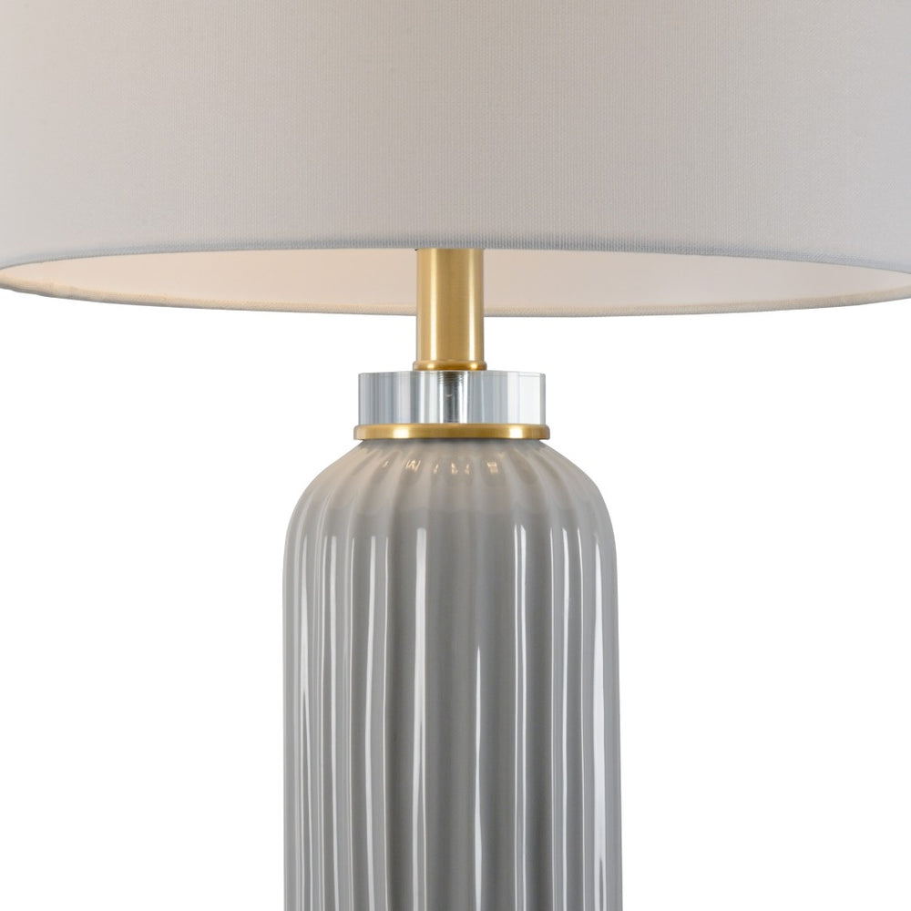 Chelsea House Samuel Fluted Ceramic Table Lamp With Crystal Base, Brass Accents & Off-White Linen Shade, 31" 69838