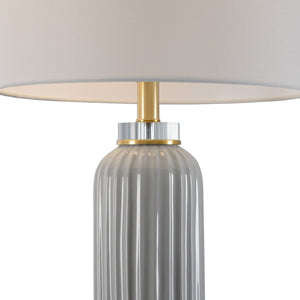 Chelsea House Samuel Fluted Ceramic Table Lamp With Crystal Base, Brass Accents & Off-White Linen Shade, 31" 69838