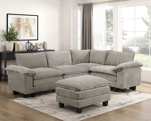 English Elm Modern 5-Piece Modular Sectional Set With Ottoman - Plush Chenille Upholstery For Versatile Comfort B011S01817
