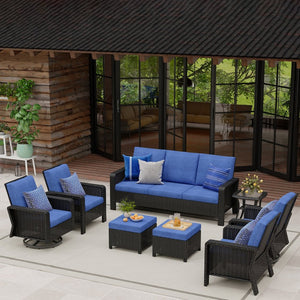 English Elm Tl Nine Piece Outdoor Pe Rattan Patio Set with Swivel Chairs Sofa and Side Table W5382S00009