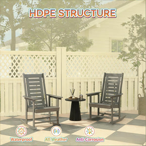 English Elm Black Hdpe Slatted High Back Rocking Chair Set for Porch Patio Deck Outdoor Use Dark Gray T3971P444244
