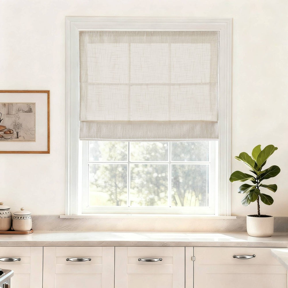English Elm 1-piece Cordless Roman Shade Linen-look Textured Fabric Room Darkening Privacy Filter B035P482924