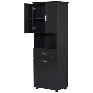 English Elm Tall Bathroom Cabinet with Tilt-Out Laundry Hamper, Adjustable Shelves, Anti-Tip Design & Large Storage Black WF323481AAB