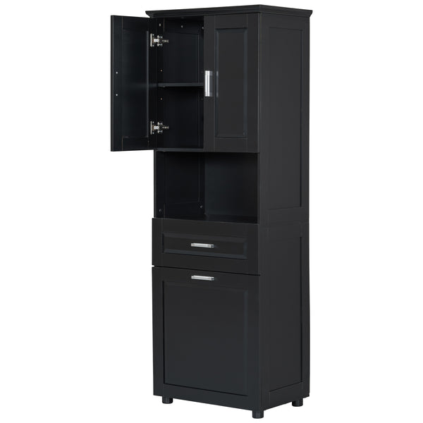 English Elm Tall Bathroom Cabinet with Tilt-Out Laundry Hamper, Adjustable Shelves, Anti-Tip Design & Large Storage Black WF323481AAB