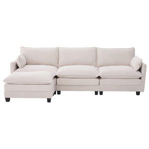 English Elm United We Win Modular Corduroy Sectional with Ottoman Low Profile Living Room Couch Beige W1568S00259
